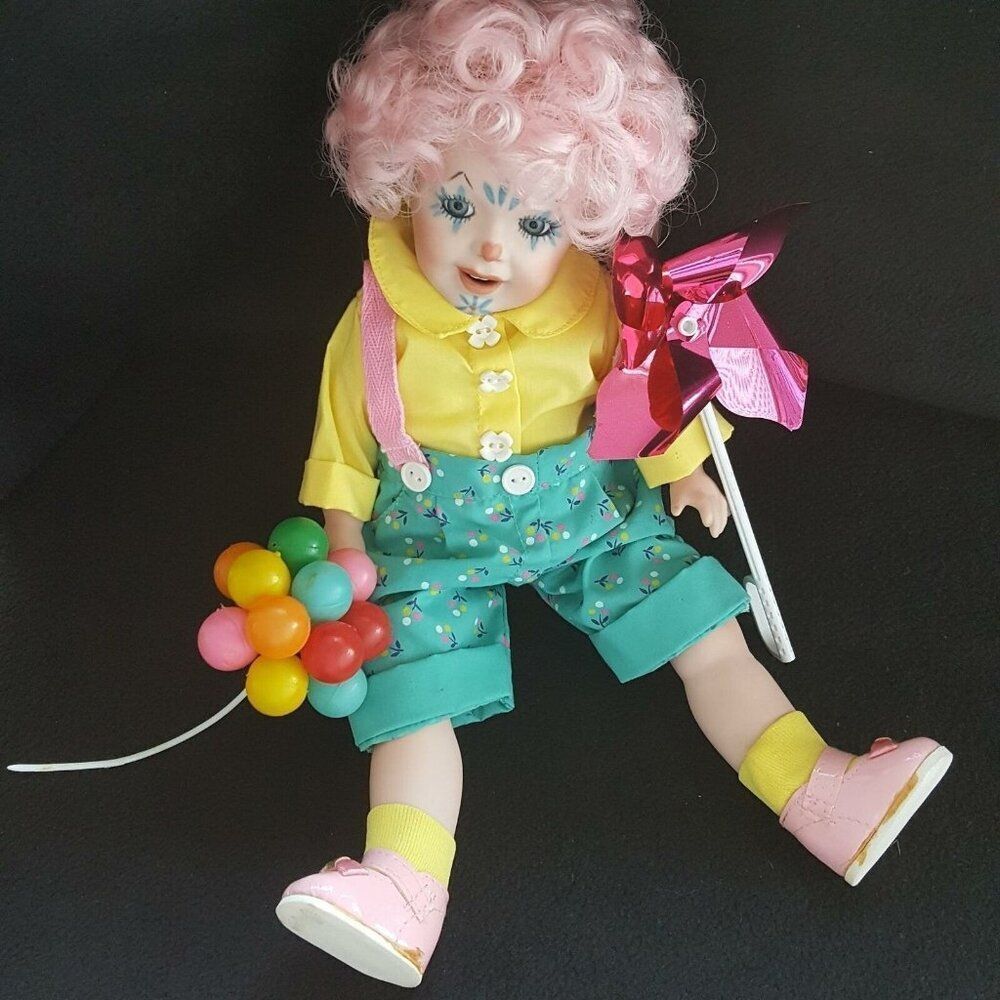 Vintage Circus Clown SFBJ Melissa LR Model 236 Porcelain Doll Pink Shoes Hair